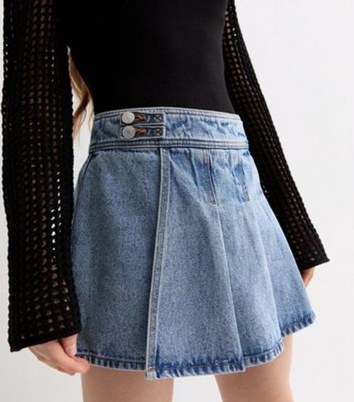 Girls Blue Denim Pleated...