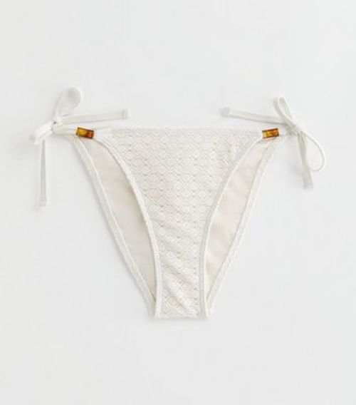 Cream Crochet Side Tie Bikini...