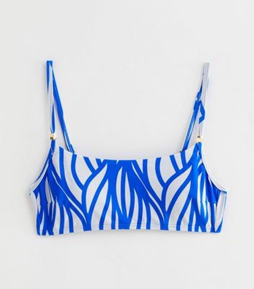 Blue Line Print Crop Bikini...