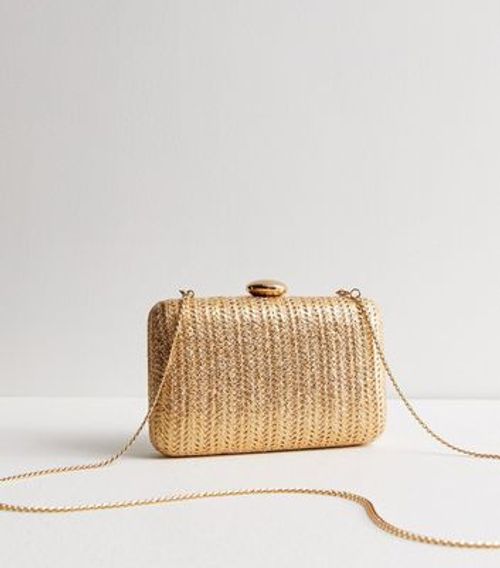 Gold Raffia Box Clutch Bag...