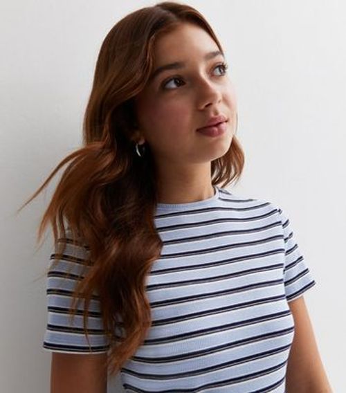 Girls Blue Stripe Ribbed Crew...