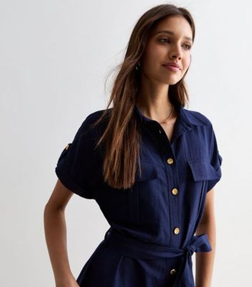 Navy Utility Belted Midi...