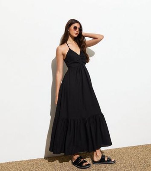 Black Halter Neck Midi Dress...