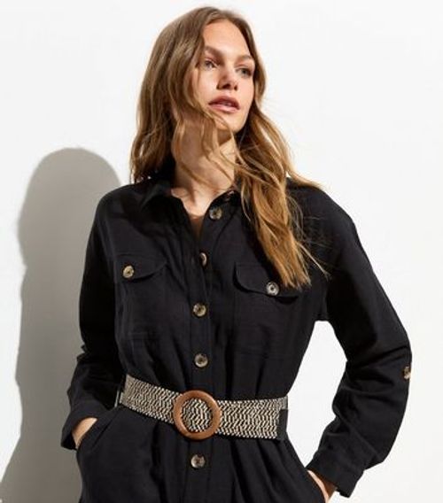 Black Cotton Belted Utility...