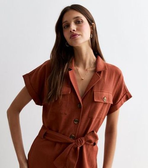 Rust Short Sleeve Belted...