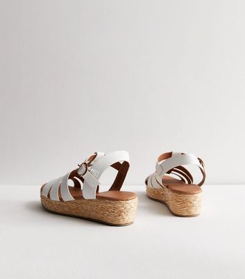 White Leather Look Gladiator Espadrille Flatform Sandals New Look