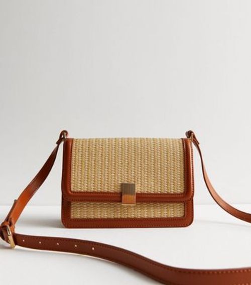 Brown Raffia Boxy Cross Body...