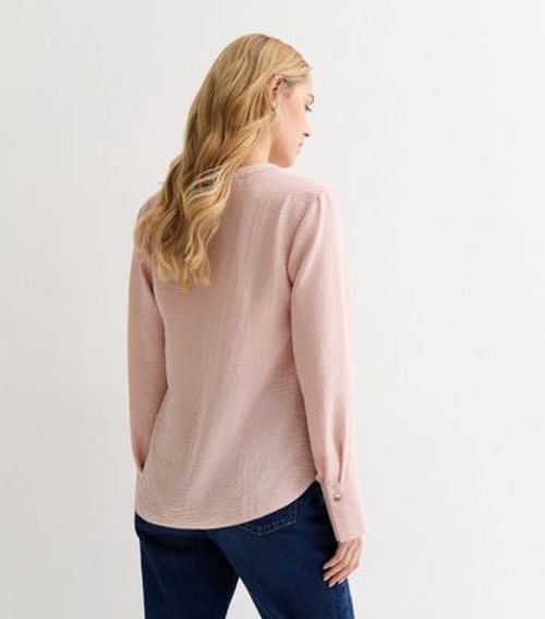 Pale Pink V Neck Long Sleeve...