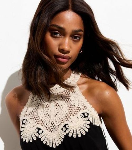 Black Crochet Halter Neck Top...