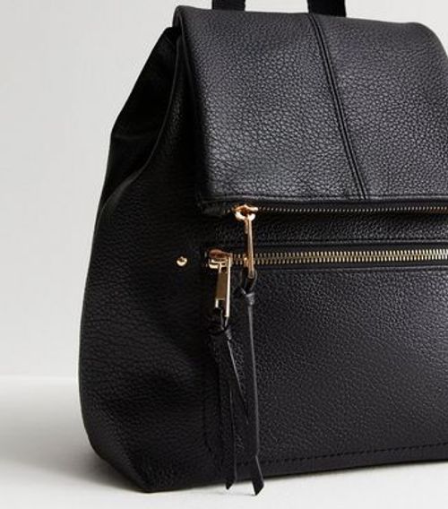 Black Leather-Look Flap...