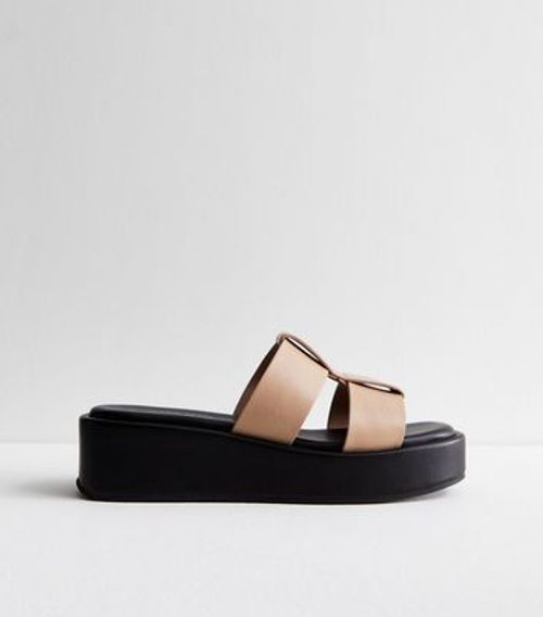 Brown Grid Strap Flatform...