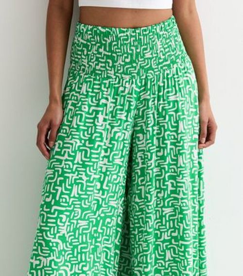 Green Abstract Print Wide Leg...