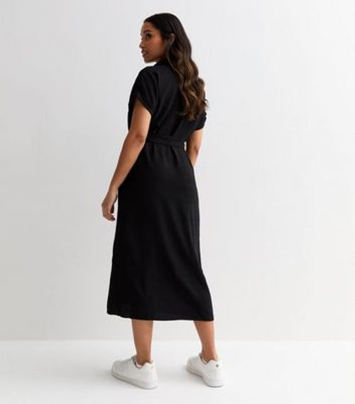 Petite Black Belted Midi...