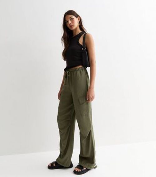 Khaki Tie Waist Cargo Joggers...