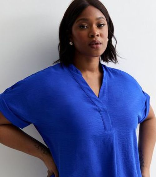 Curves Bright Blue V Neck Top...