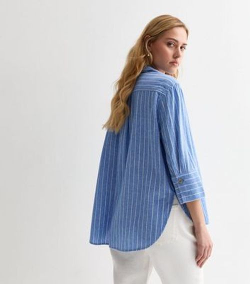 Blue Linen Blend Stripe Shirt...