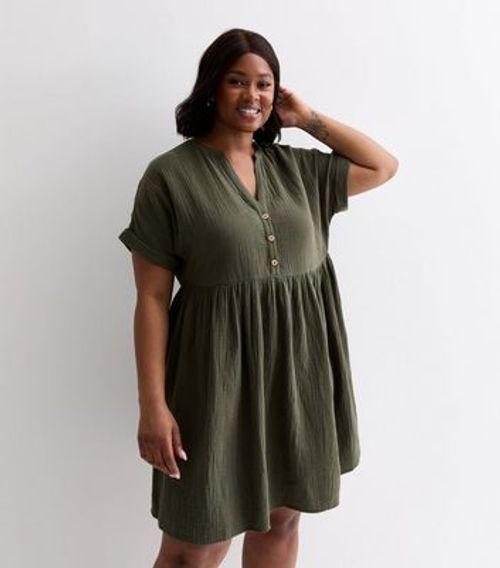 Curves Khaki Cotton Button...