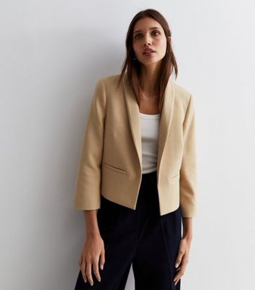 Camel Long Sleeve Crop Blazer...