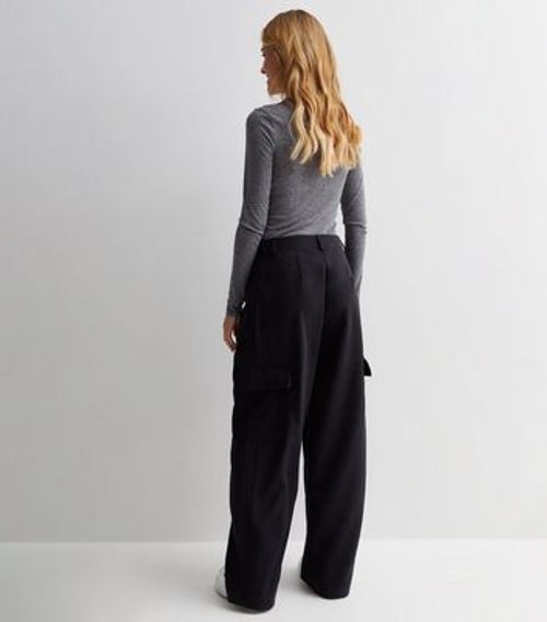 Black Wide Leg Cargo Trousers...