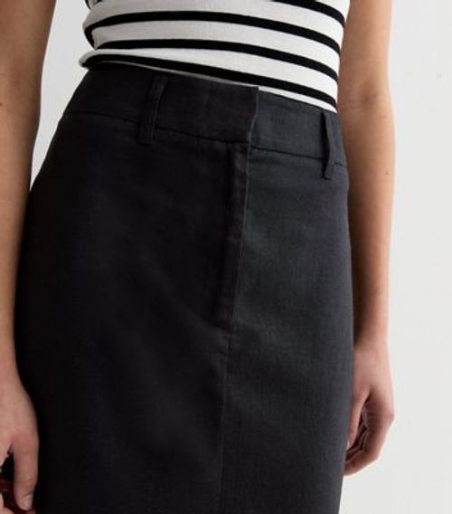 Black Linen Blend High Waist...