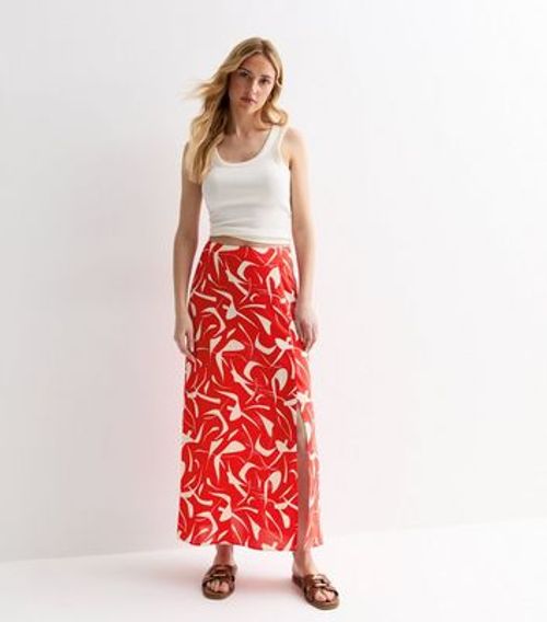 Red Abstract Print High Waist...