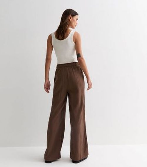 Brown Cotton Wide Leg...