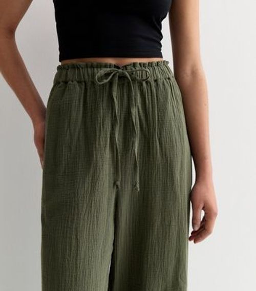 Khaki Cotton Wide Leg...