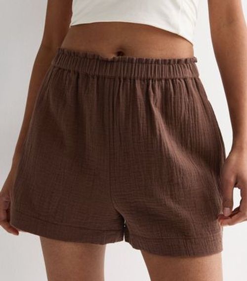 Brown Textured Cotton Shorts...