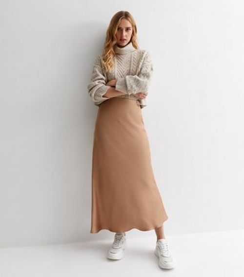 Camel Satin Bias Cut Midi...