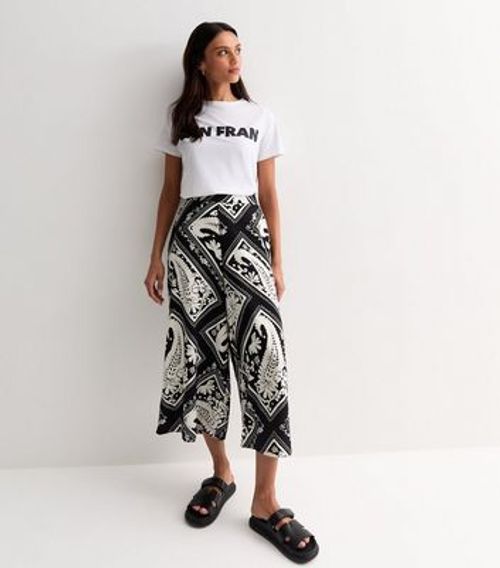 Black Scarf Print Wide Leg...