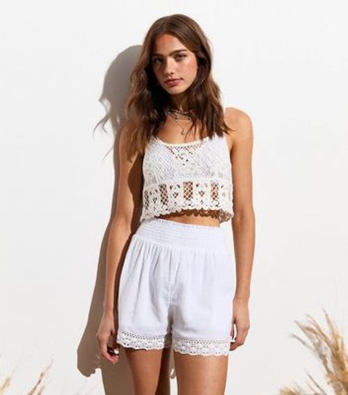 Off White Strappy Crochet...