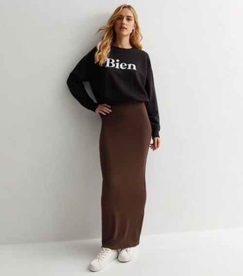 Dark Brown Jersey Maxi Skirt...