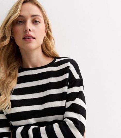 Black Stripe Knit Long Sleeve...