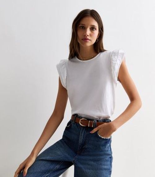 White Cotton Frill Sleeve Top...