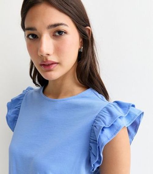 Blue Cotton Frill Sleeve Top...