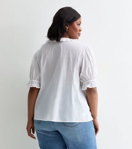 Curves White Ruffle Neck Top...