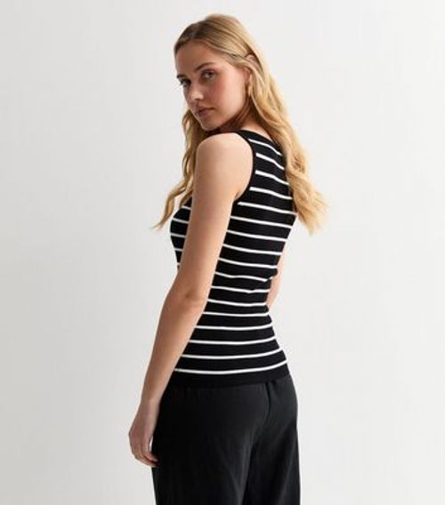 Black Stripe Ribbed V Neck...