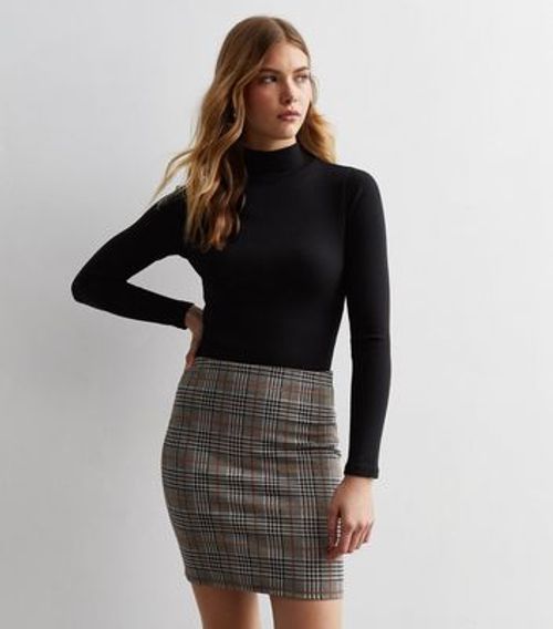 Brown Check Mini Tube Skirt...