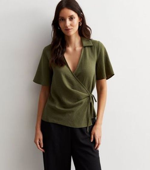 Khaki Collared Wrap Top New...