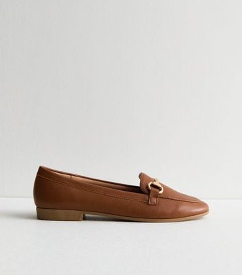 Tan Leather-Look Snaffle Trim Loafers New Look