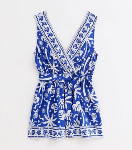 Blue Leaf Print Sleeveless...