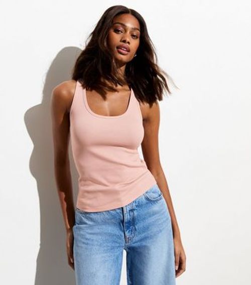 Pale Pink Ribbed Scoop Neck...