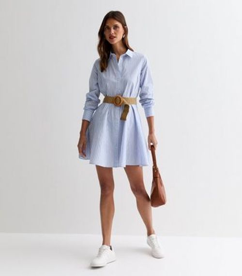 Blue Cotton Stripe Belted...