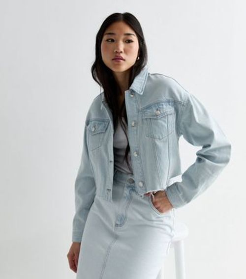 Pale Blue Denim Raw Hem Crop...