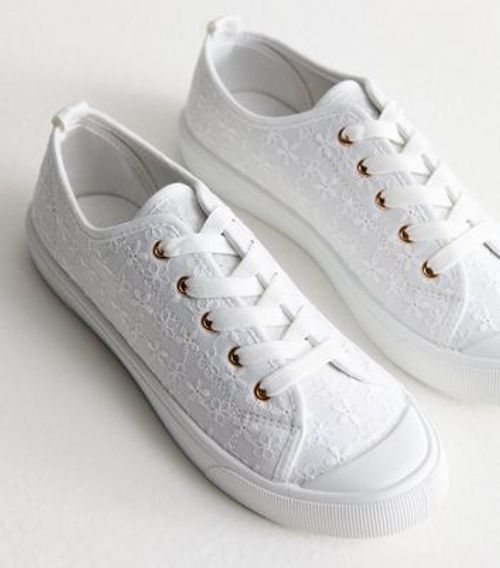 White Broderie Lace Up Chunky...