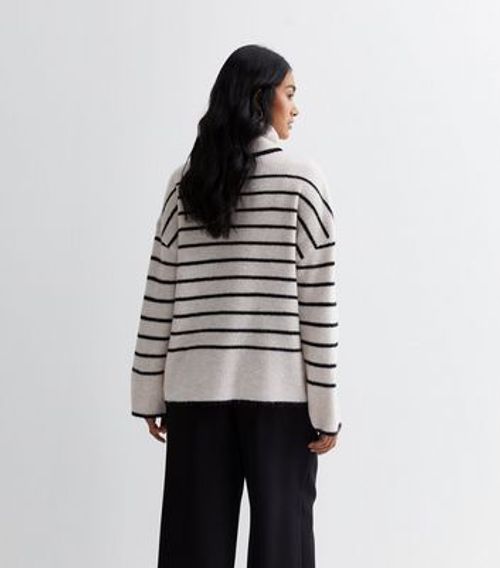 Off White Striped Roll Neck...