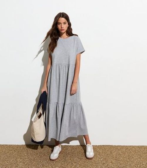 Grey Cotton Midi Smock Dress...