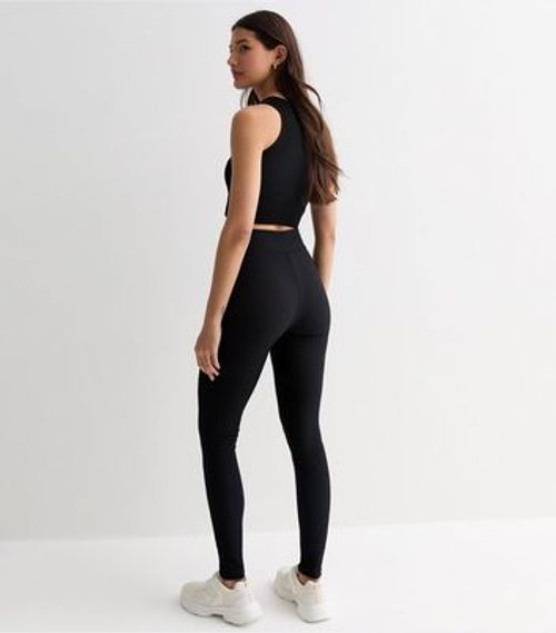 Black Ribbed Leggings New Look