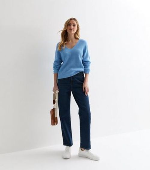 JDY Blue Knit V Neck Jumper...