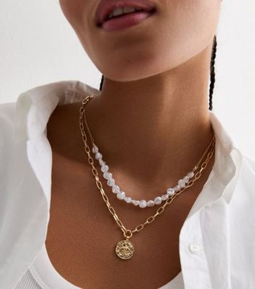 Gold Irregular Faux Pearl and...